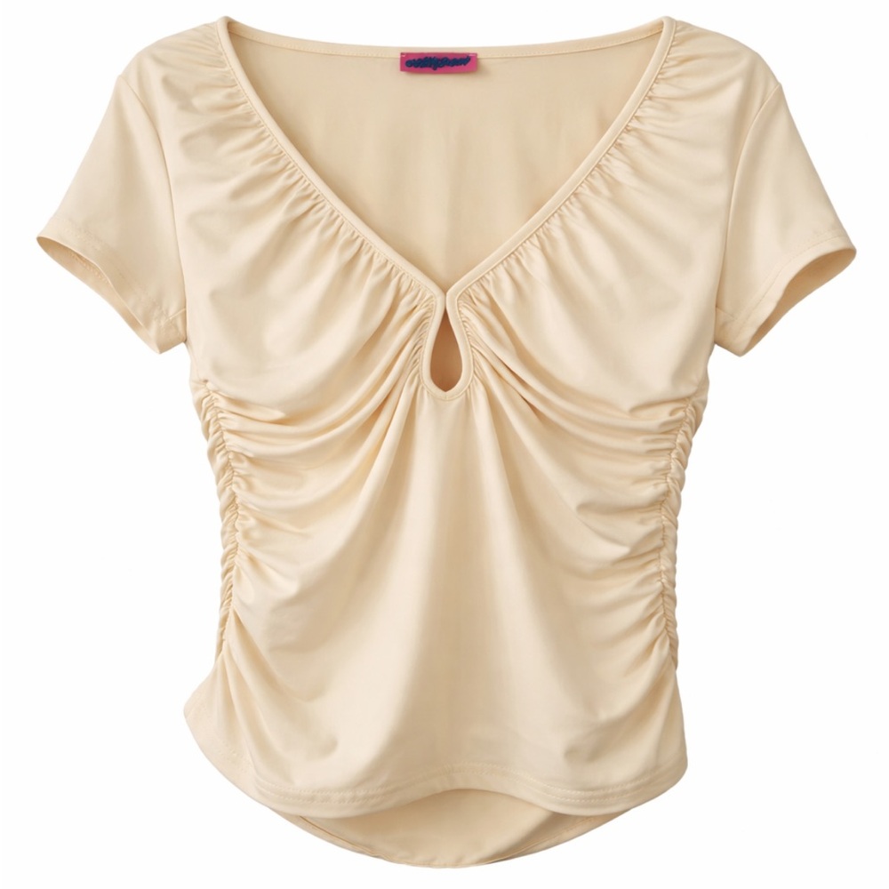 Cream Ruched V-Neck Top - Picture 3 of 3